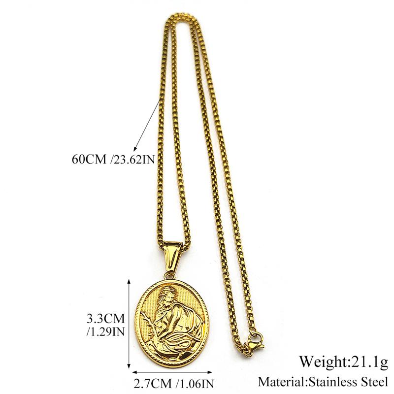 Jesus With Palm Pendant Necklace for Women Men Stainless Steel Christian Gold Color Medal Religious Necklaces Amulet Jewelry