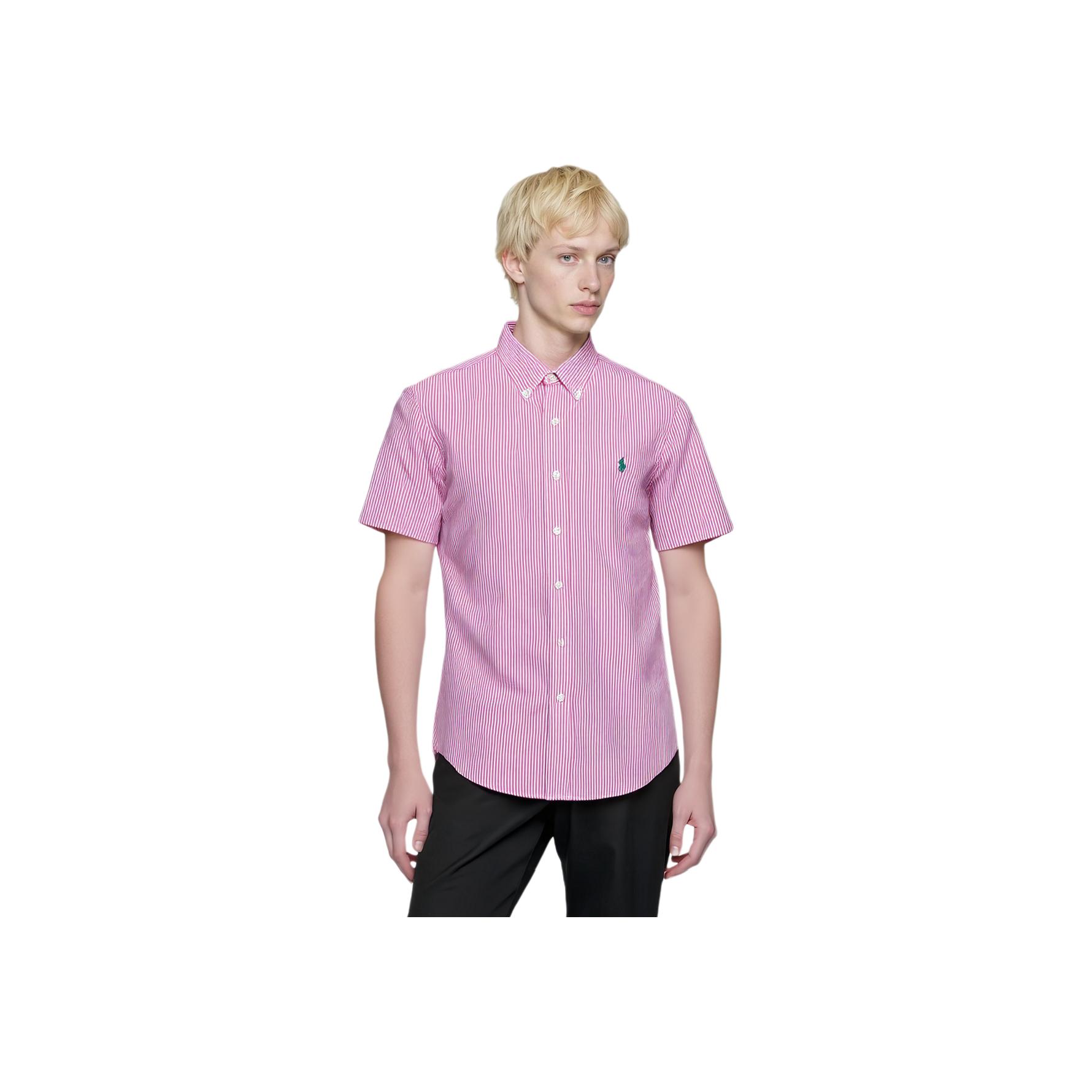 

Polo Ralph Lauren Ss24 Рубашка с коротким рукавом из хлопкового поплина в полоску с вышивкой логотипа Pony Мужские рубашки Розовый 710843662-003 XXL