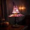 Stained Glass Witch Hat Table Lamp USB Plug In Mosaic Shade Decorative Accent Light for Home Office Party Holiday Decor
