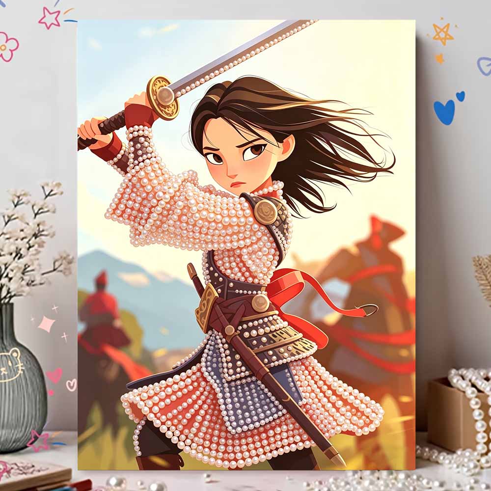 Disney Pearl Painting Mulan Heroic 5D DIY Pearl Picture Crafts for Adults/Beginners Gift Ideas Home Decoration