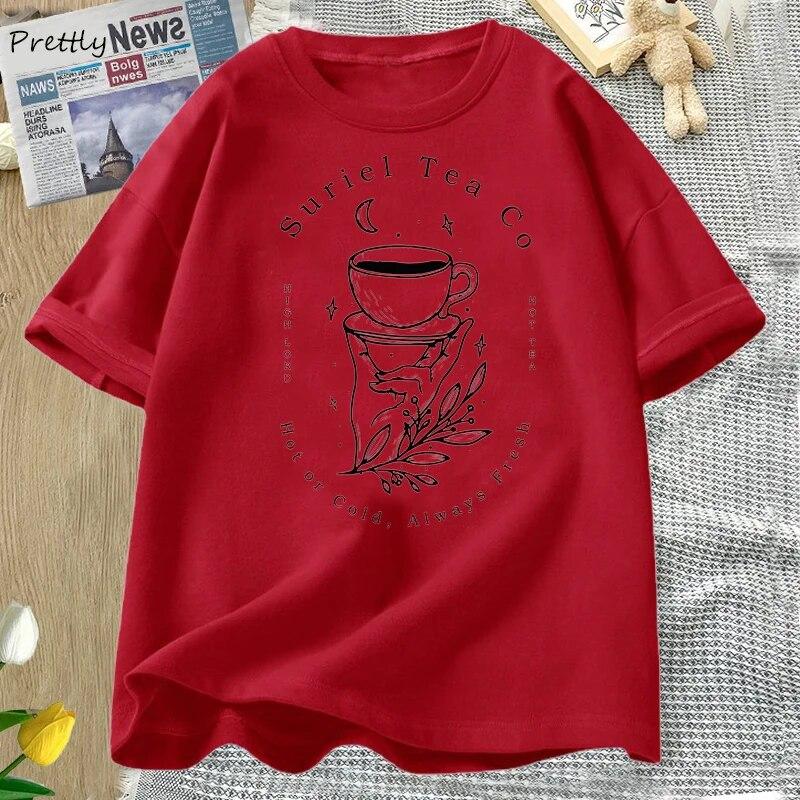 Suriel Tea Co T Shirt Dámské Grafické tričko Acotar Bookish Sarah J Maas Tričko Harajuku Bavlna Krátký rukáv Streetwear Oblečení Unisex