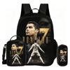 Ronaldo 3Pcs Set School Backpack Football Sport Backpack,Pencil Bags,with Lunch bag,Football Star Bookbag Knapsack