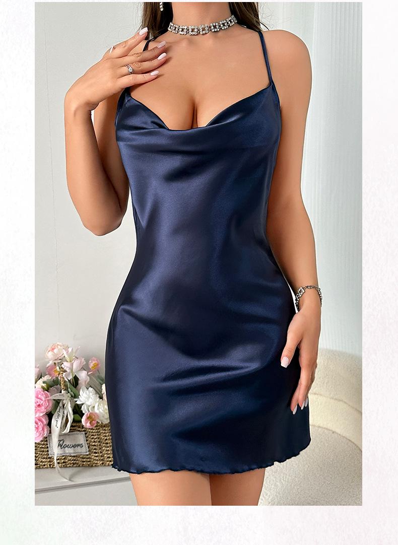 Stylish Backless Satin Camisole Nightgown - Luxurious and Versatile Extra Large темно-синий