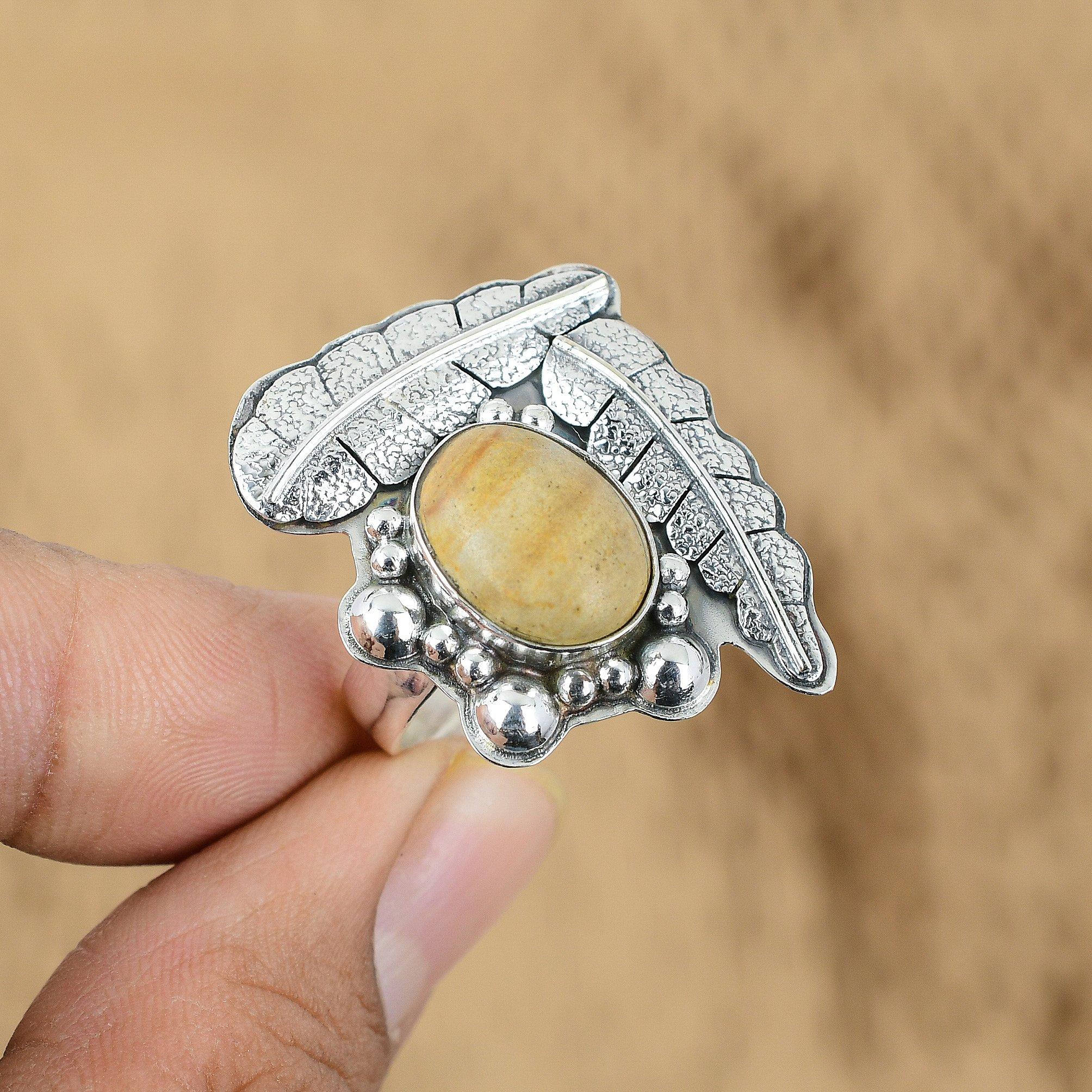 

Mothers day Sale 925 Silver Picture Jasper Stone Engagement Boho Stackable Ring Yes