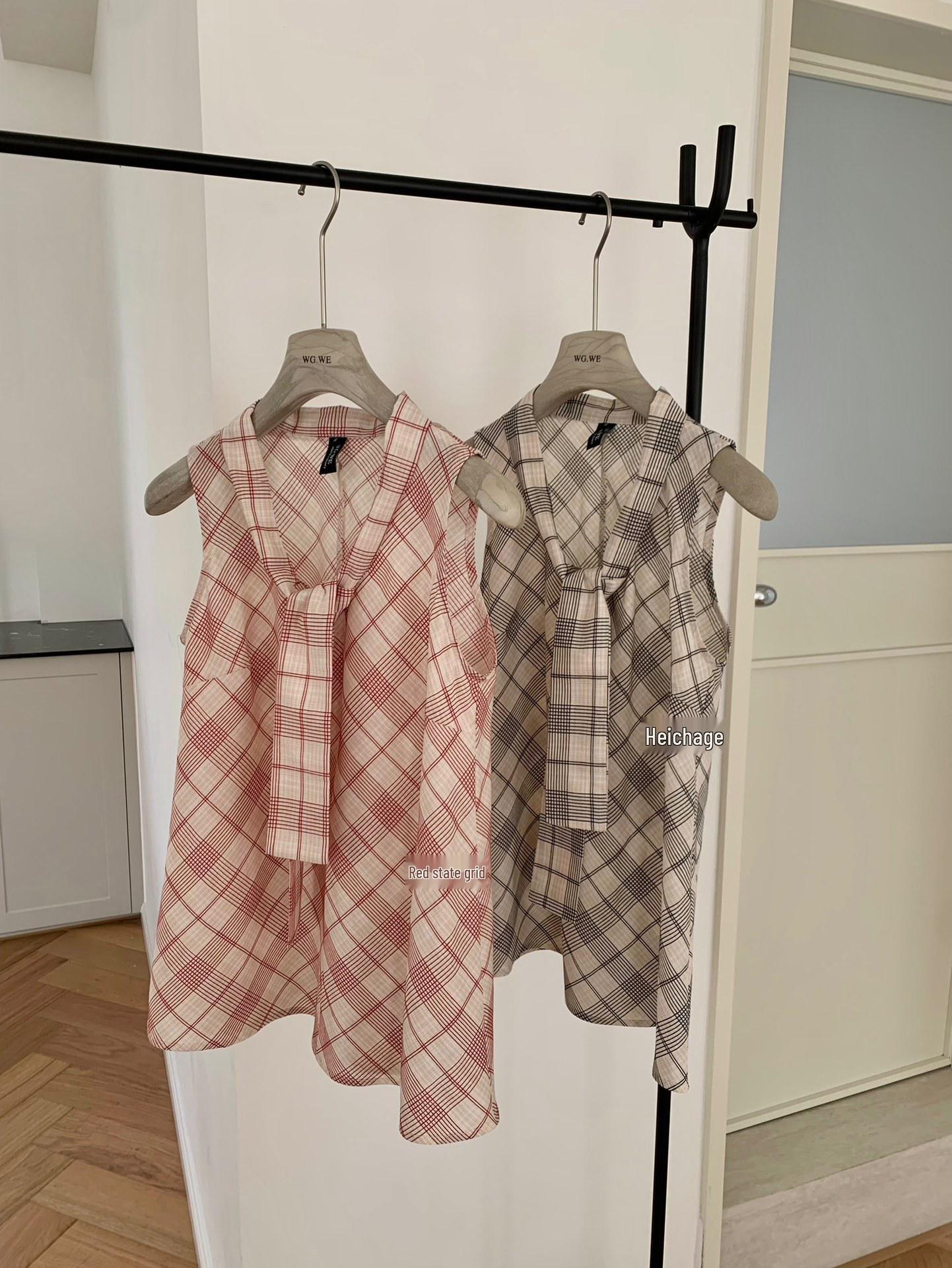 Summer Women s Plaid Lace-up Camisole – Trendy Loose Sleeveless Top Medium