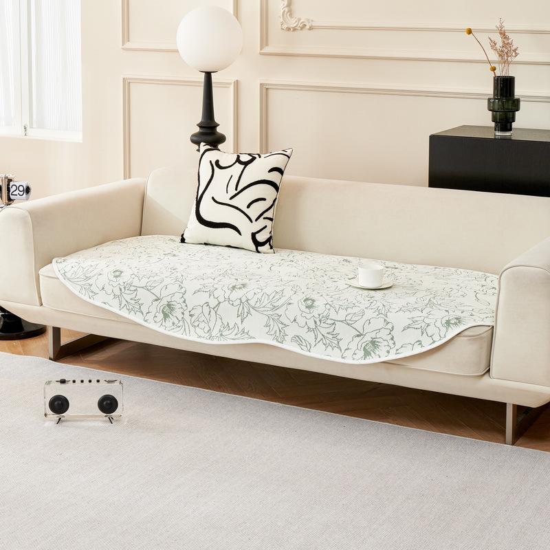 Cuscino per Divano in Ciniglia di Forma Irregolare Quattro Stagioni Universale Antiscivolo Retro Bianco e Nero Avanzato Floreale Cuscino per Divano