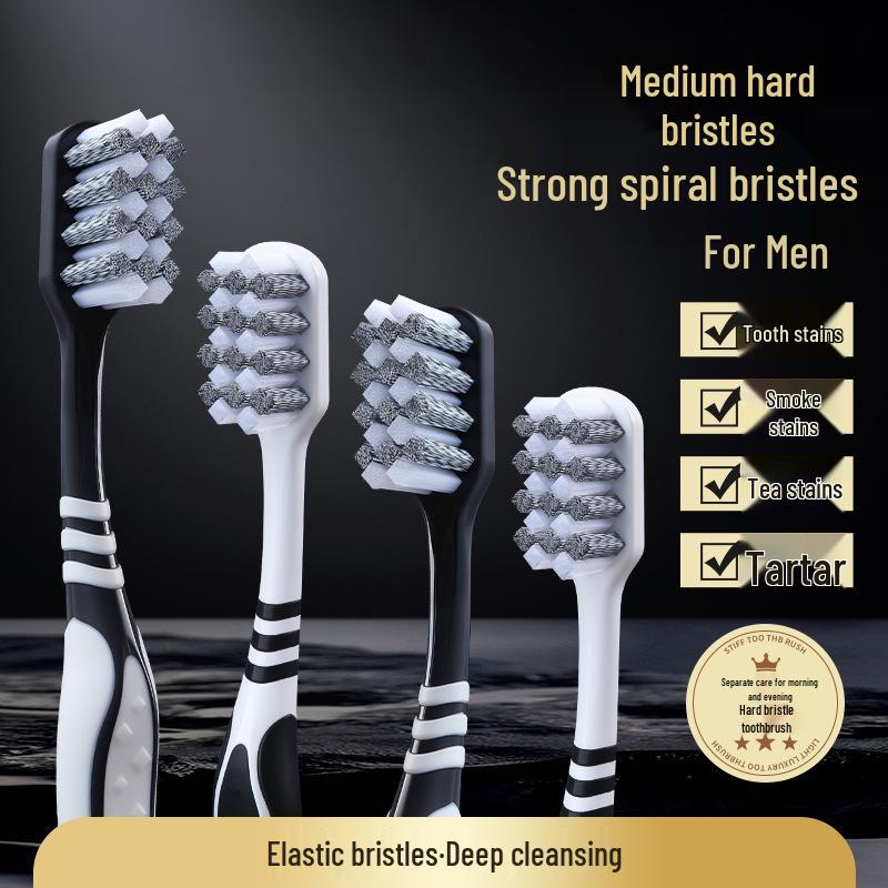 Dual-Pack Hard-Bristled Toothbrushes for Adults – Durable, Medium-Hard Bristles for Removing Smoke Stains and Cleaning Teeth.