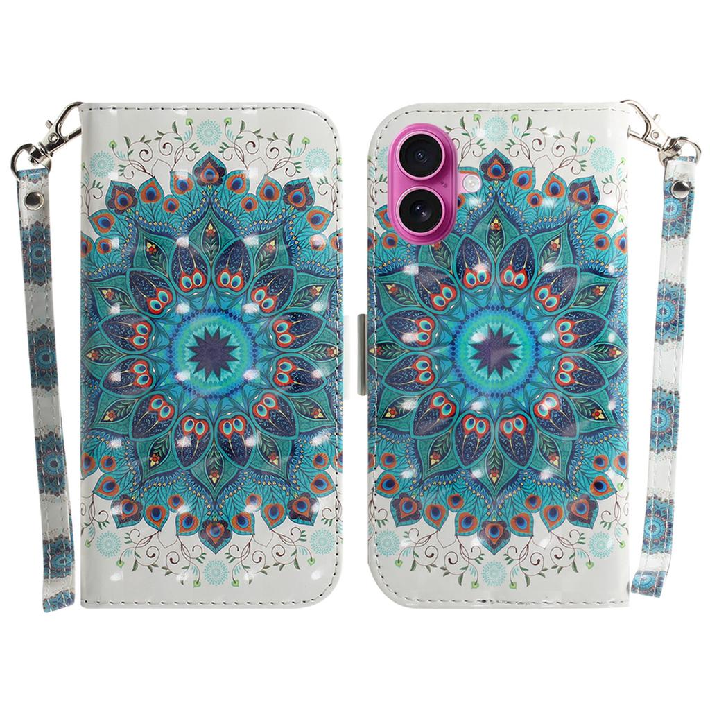 Für iPhone 17 Hülle Musterdruck Leder Geldbörse Handyhülle mit Handgelenkschlaufe