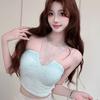 Summer New Pure Desire Wind Hot Diamond Mesh Splicing Neck Vest Women's Off-the-shoulder Design Slim and Thin Short Top