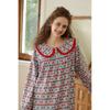 Autumn and winter new women's cotton polished loungewear sweet and cute lapel fungus edge soft and comfortable long-sleeved nightdress
