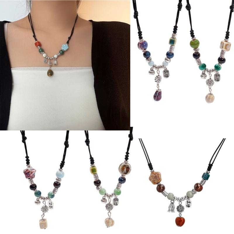 Keramikperle Wassertropfen Anhänger Choker Verstellbare Größe Böhmisches Halsband Damen