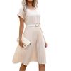 Women's Dresses Solid Color Round Neck Short Sleeve Pleated Dresses Casual Temperament Tunic Dresses