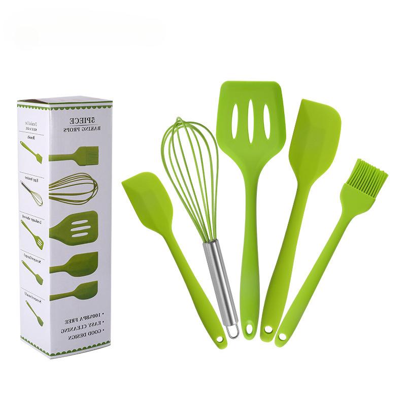 5Pcs Silicone Cooking Utensils Set Non-Stick Silicone Cake Spatula Cooking Shovel Whisk Oil Brush Flexible Kitchen Utensils Sets