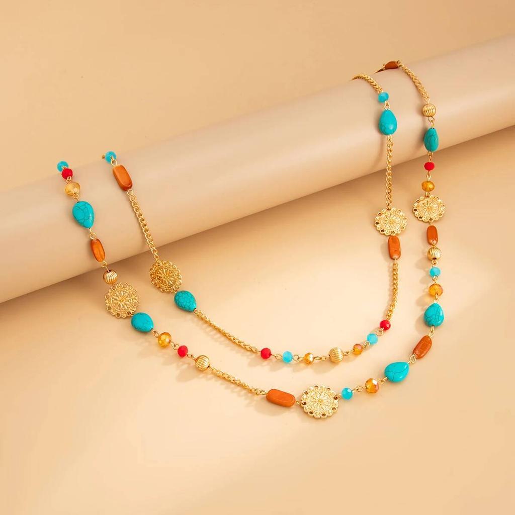 Ingemark Vintage Acrylic Beaded Long Pendant Necklace Women Boho Stacked Sweater Chain Jewelry On the Neck Party New Accessories