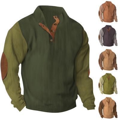Bluza męska z 3 guzikami i stójką, outdoorowa, casualowa, z kapturem i klamrą
