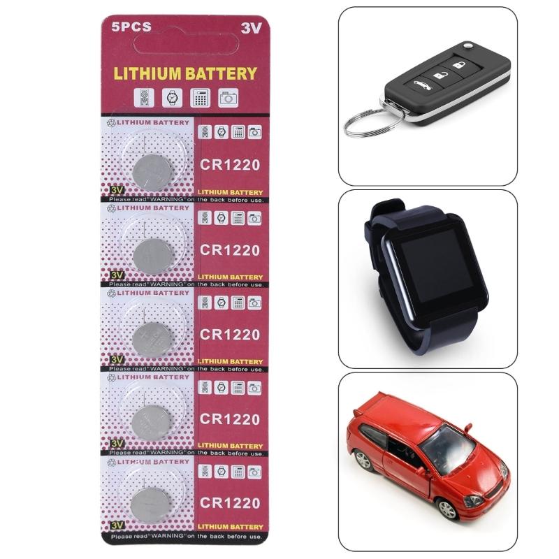 Pack Of 5 CR1220 Coin Cell Batteries 3V CR1220 Lithium Battery For Toy,Calculators, Remote Controls 12mm Diameter