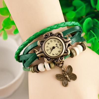 Yousheng Uhr Armband Schmetterling Anhänger Perlen Geflochtenes Band Retro Kunstleder Mehrlagig Böhmischer Stil Damen Armband Handgelenk Schmuck