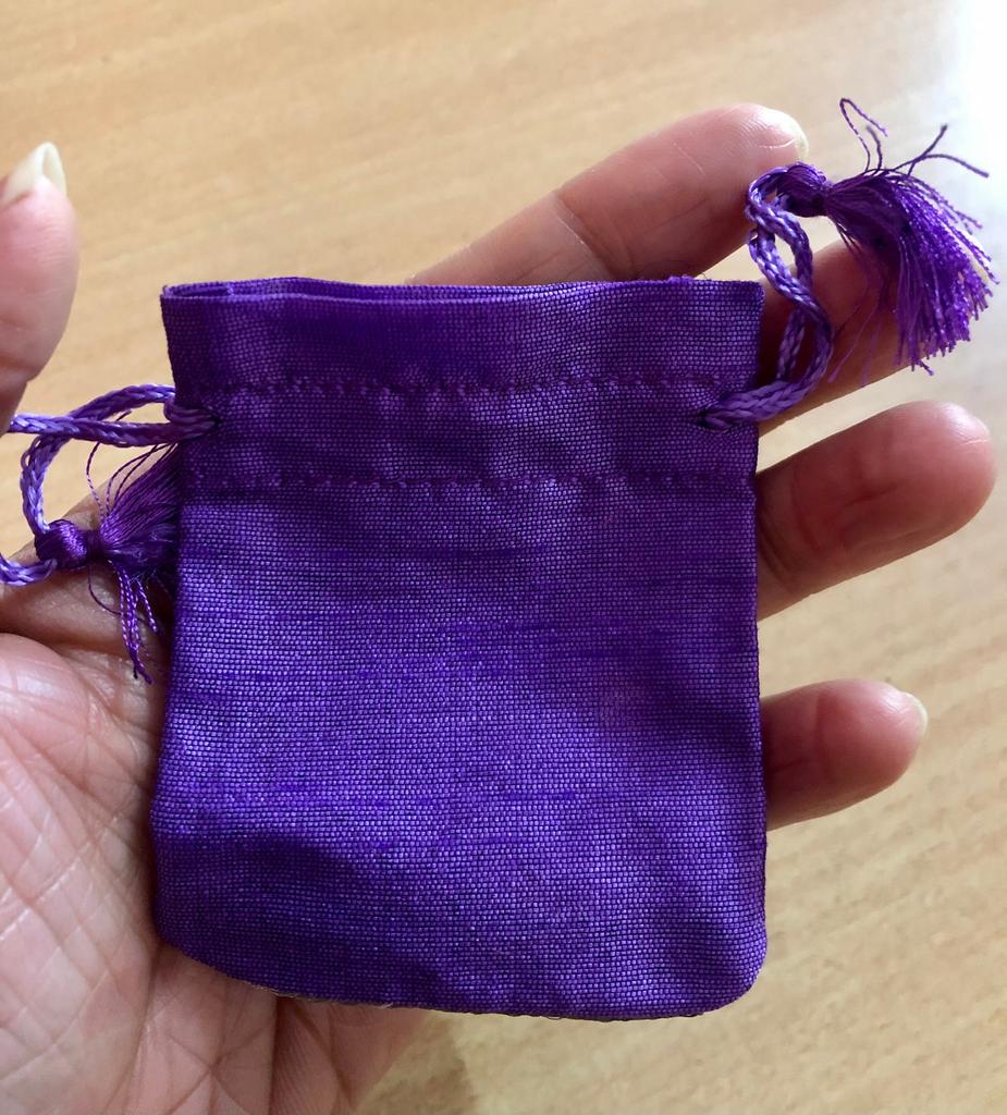 25 Pc 6X8 cm Raw Silk Jewelry Pouch Bag with Tassle drawstring Zari Border, Wedding Favor Party Favour, Gift Bag Jewellery PURPLE