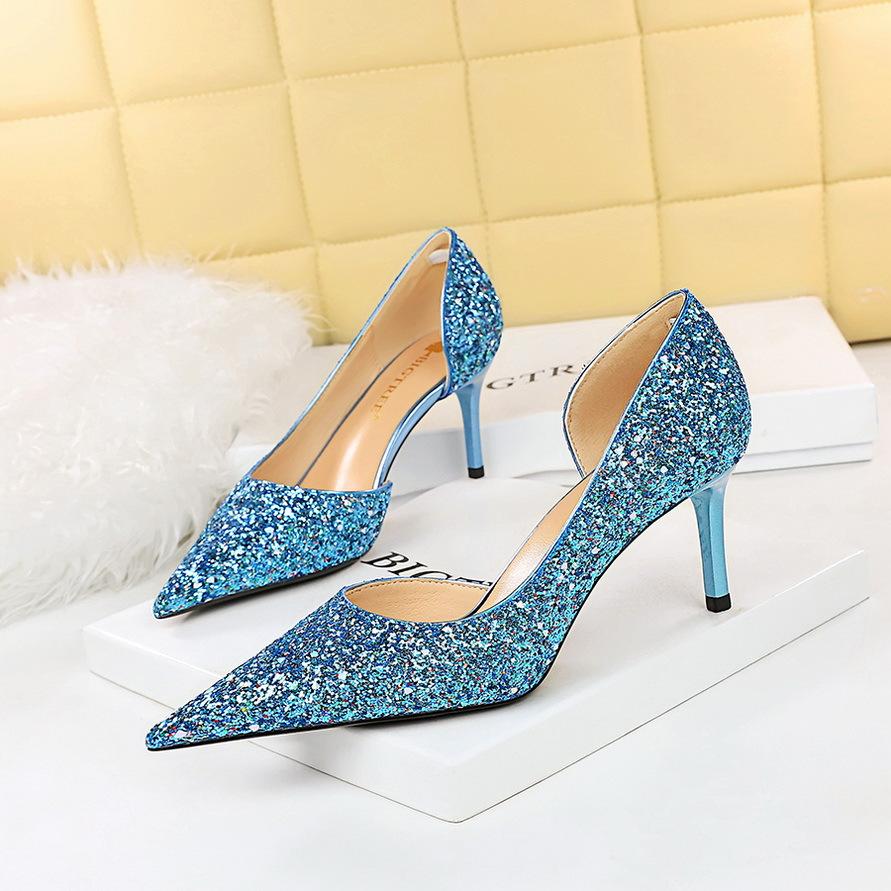 Fashion Women Super High Heels Gold Pumps Sequins Bling Luxury Stiletto Sparkly Party Singles Shoes Cutout Pointed Simplicity 8829-3
