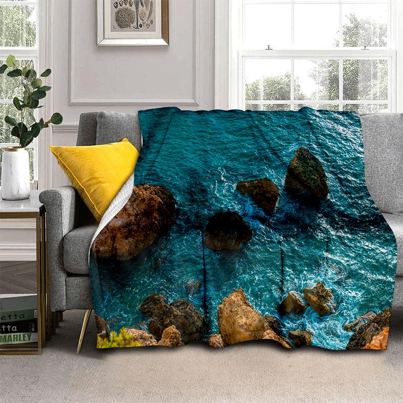 2025 New Style Sea Water Beach Reef 3D Nature Scenery Blanket,Soft Throw Blanket for Home Bedroom Bed Sofa Travel Picnic Cover