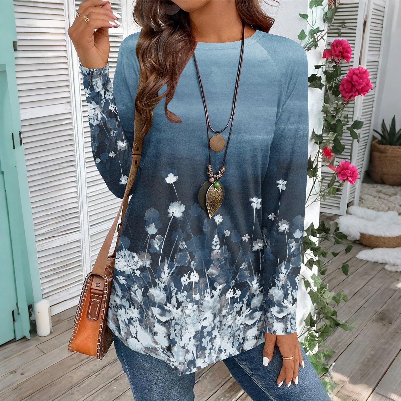 

Women s Casual Plus SizeLong Sleeved Round Neck Vintage Ethnic Printing T-shirt Top Pullover XXXL