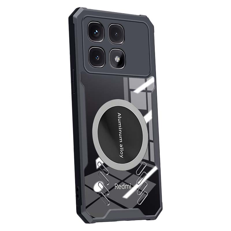 Heat Dissipation Phone Case for Xiaomi Redmi K70 Pro, Full Lens Protection, Shockproof, Corners, Transparent, Metal Magnetic Cooling Fans, Black