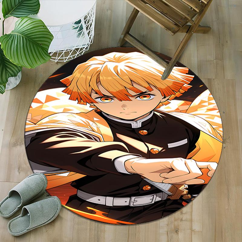 1pc Agatsuma Zenitsu Carpet, Round Rug, Comfortable, Suitable for Entryways, Living Rooms, Office, And Bedrooms, Christmas Decoration