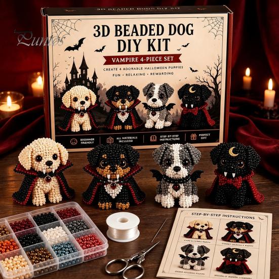 Cute Pet Jewelry Making Kit 3D Halloween Dog DIY Art Set, Beaded Puppy Craft Kit, Supplies for Group Activity Animal Beginners Adults, Home Desk Decor