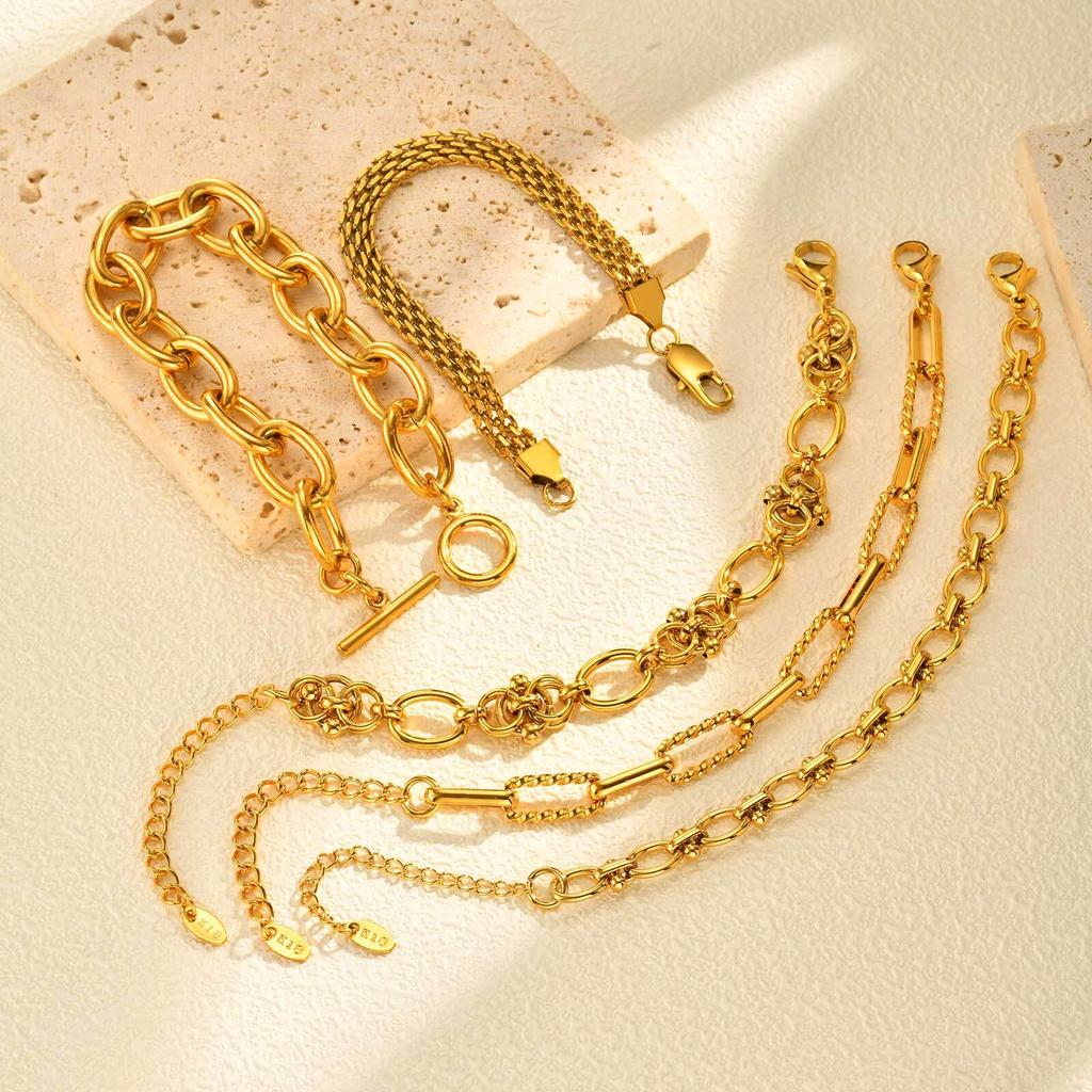 Damen Armband aus Edelstahl, 18 Karat Vergoldet, Dicke Gliederkette, Mehrschichtiges Schmuckstück, Wasserdicht, Für Liebhaber, Mutter, Freunde