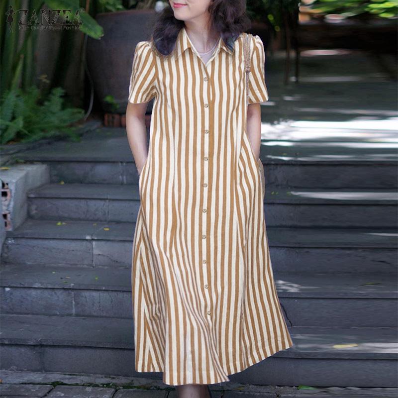 ZANZEA Women Casual Turn Down Collar Summer Short Sleeve Shirt Dress