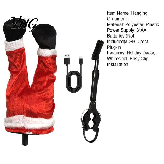 Festive Indoor Wall Hanging Decor Christmas Swinging Leg Ornament, Electric Santa Legs for Tree, Home Gifts Fluffy Funny Tree Topper with Clip,