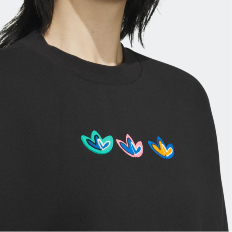 Adidas Originals Trefoil Love Logo Crew Neck Sweatshirt Women Tops Black IK8661