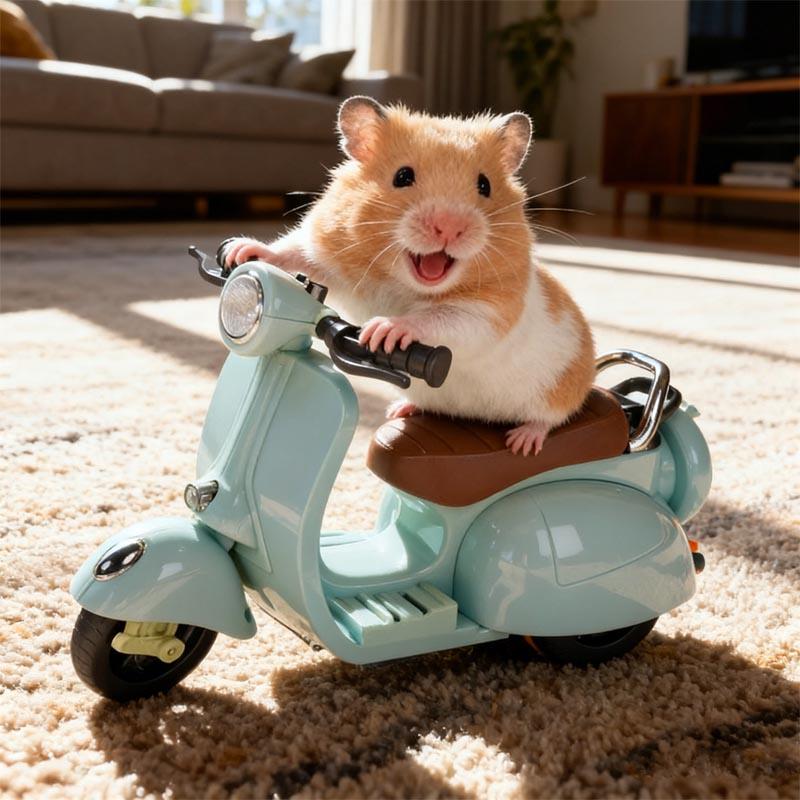 Mini-Elektromotorrad-Spielzeug für Haustiere, z. B. für Kätzchen und Hamster, mit Stunt-Rotations-Scooter, Lichtern und Musik, auch geeignet für Chinchillas und Kaninchen.