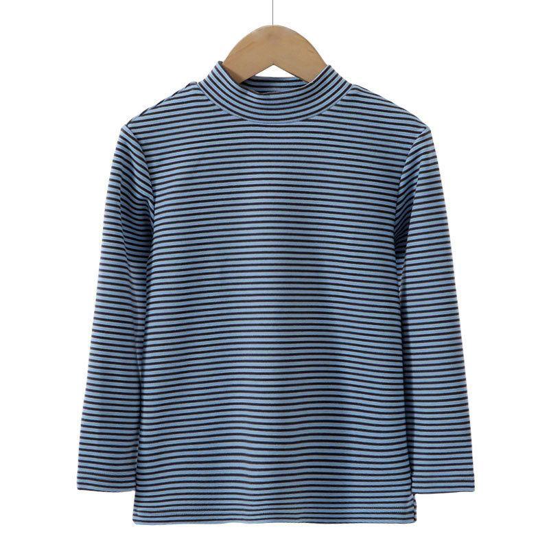 Half-Turtleneck Base Layer Shirt, Long-Sleeved T-Shirt for Boys and Girls, Striped Warm Top for Older Children, Autumn and Winter Children's Clothing