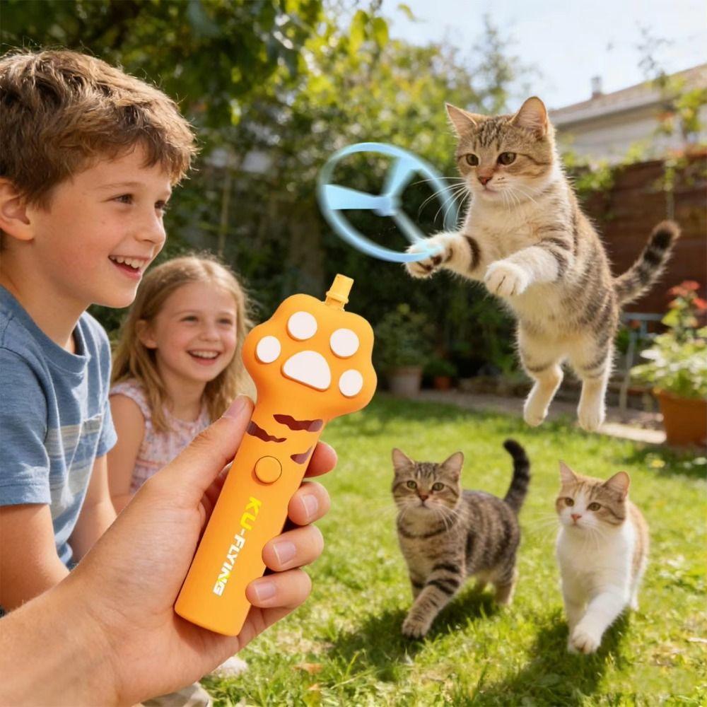 Electric Cat Flying Disc USB Rechargeable with 6 Flying Discs Kitten Flying Saucer Rotation Glow Flying Disc Launcher