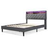 Upholstered Bed Double Bed Storage Headboard Bed with LED Lighting Bed Frame Slatted Frame made of Wood,140*200CM Grey (With Mattress)
