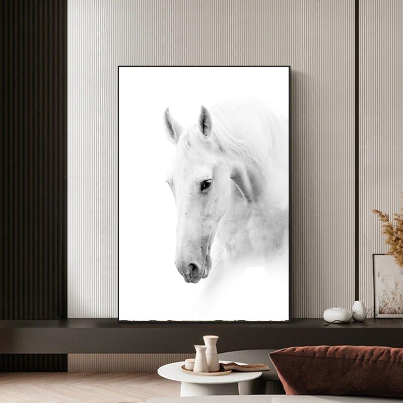 Black and White Horse Poster Print Canvas Painting Horses Running Animal Wall Art Picture for Farmhouse Room Home Decor