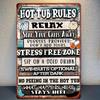 One Piece Hot Tub Rules Theme Retro Metal Tin Sign Pattern Design Square Iron Sheet Hanging Picture Suitable for All Occasion