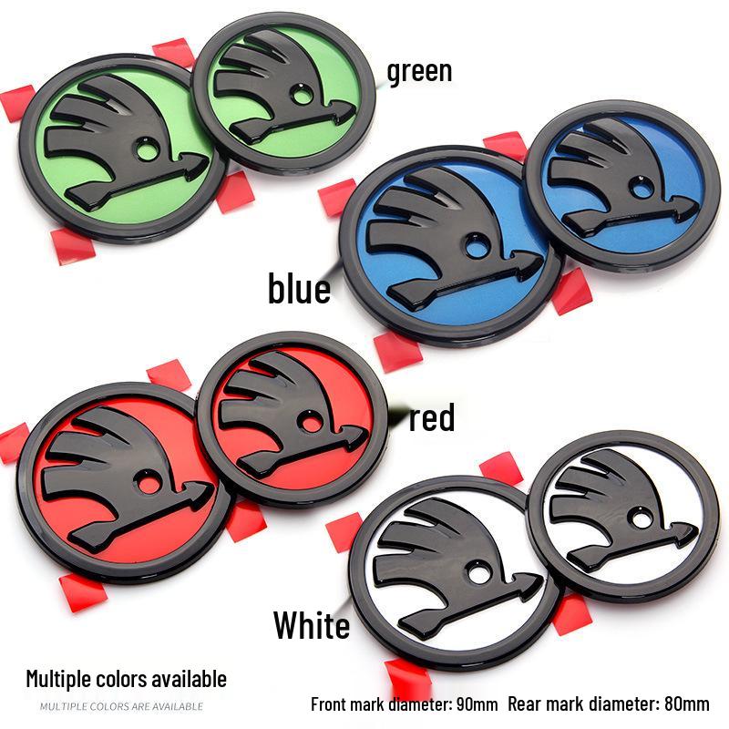 Compatibil cu Skoda: Embleme Negre Față & Spate Octavia, Fabia 80MM, Emblemă Spate 90MM