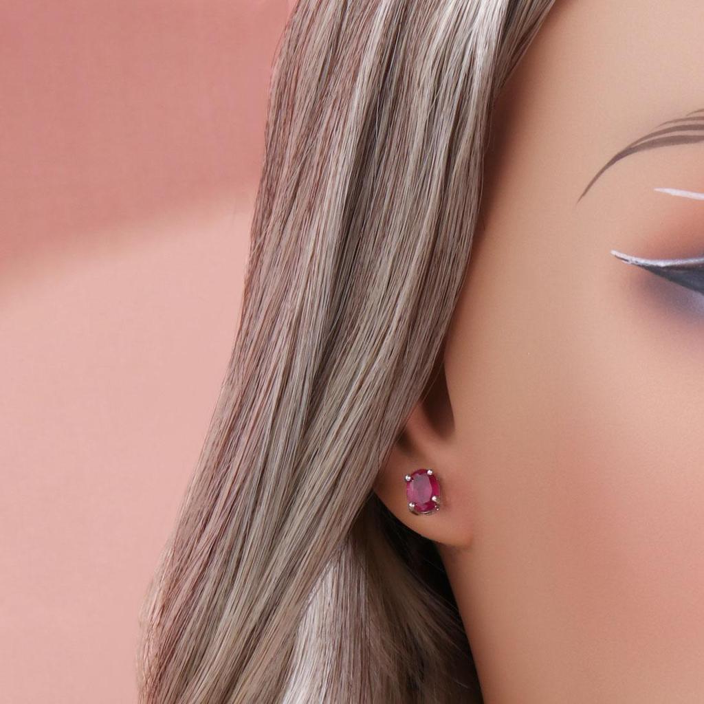 Simple Design 925 Sterling Silver Stud Earrings Natural Filled Ruby Oval 5*7mm Real Gemstones Fine Jewelry for Women's Birthday Gift