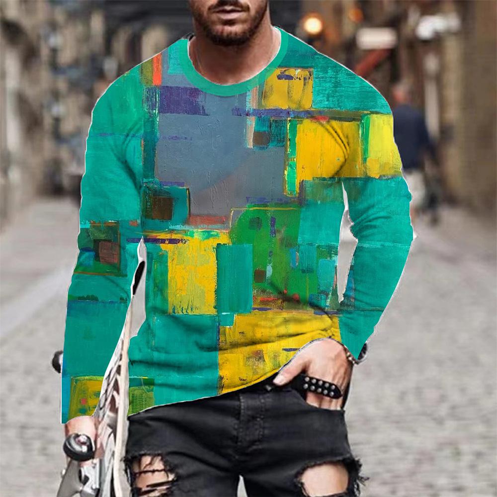 

Футболка с длинным рукавом с 3D-цифровой печатью, мужская, больших размеров, уличная, мягкая, удобная, с круглым вырезом 6XL