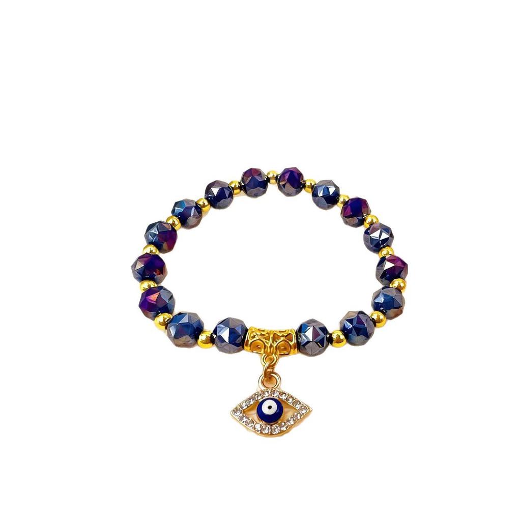 Retro Luxury Beaded Evil Eye Bracelet - European and American Style Glass Crystal Jewelry