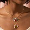 Retro Color Small Daisy Flower Fruit Series Strawberry Cat Paw Pendant Necklace Color Dripping Oil