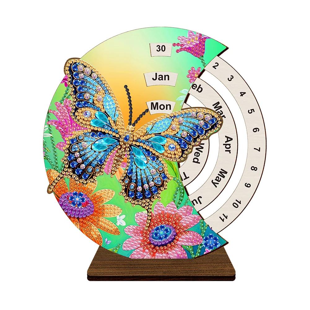 Wooden Special Shaped DIY Diamond Painting Moon Perpetual Calendar Diamond Handmade Rotating Calendar Desk Decor for Beginners