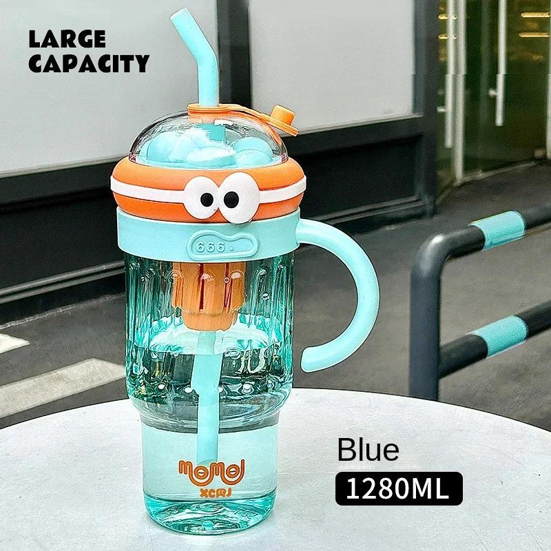 1280ml Large Capacity Straw Cup, Outdoor Plastic Water Bottle, Office Drinking Cup, Summer Cup with High Aesthetic Value