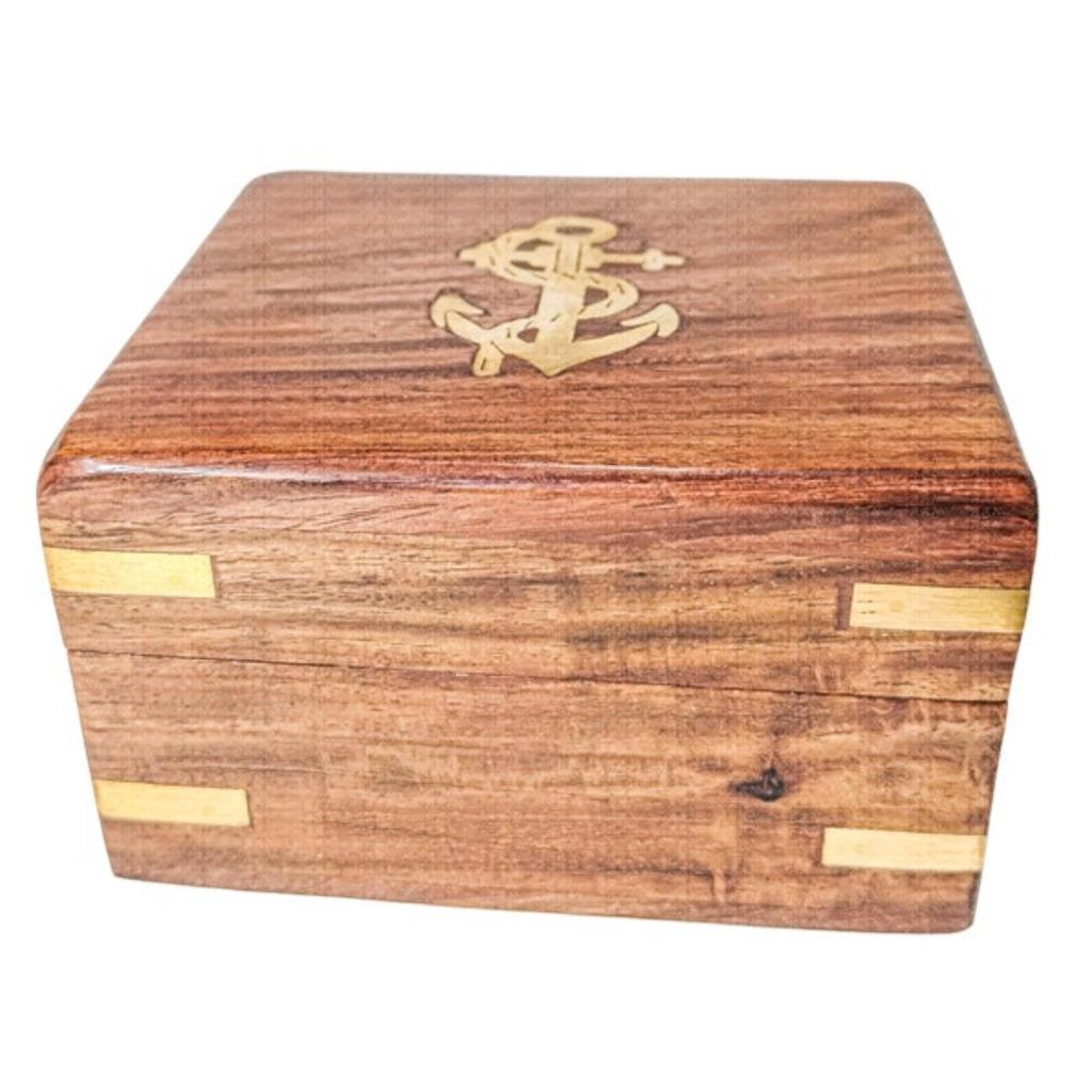 Antique Brass Pocket Compass Sliding with Wood Box, Anniversary Gifts For Men, Birthday Gift For Dad, Groomsmen Gift, Christmas Decor