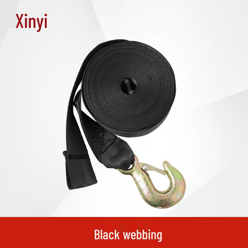 Portable Manual Winch with Colored Webbing, Quick Binding Strap, Large & Small Hooks, Self-Locking Black 6m Small Hook
