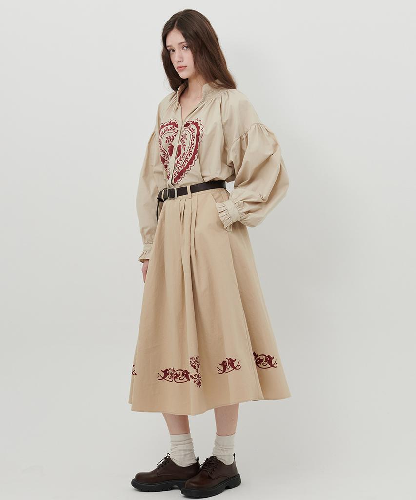 Eoboneoseu Ornament Print Midi Skirt [Beige]