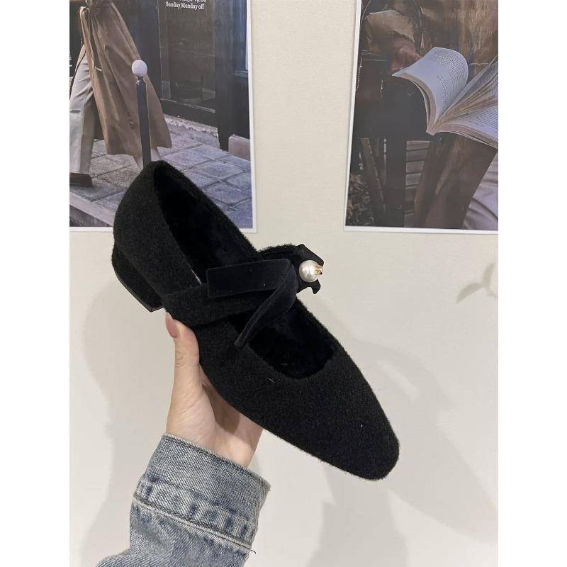 Anti-slip Single, Thick-heeled Single Shoes, Women's Fleece Shoes