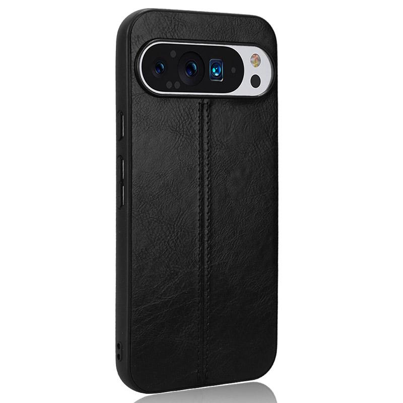 

For Google Pixel 9 Pro XL Case Leather+TPU+PC Phone Cover Stitching Line Blue